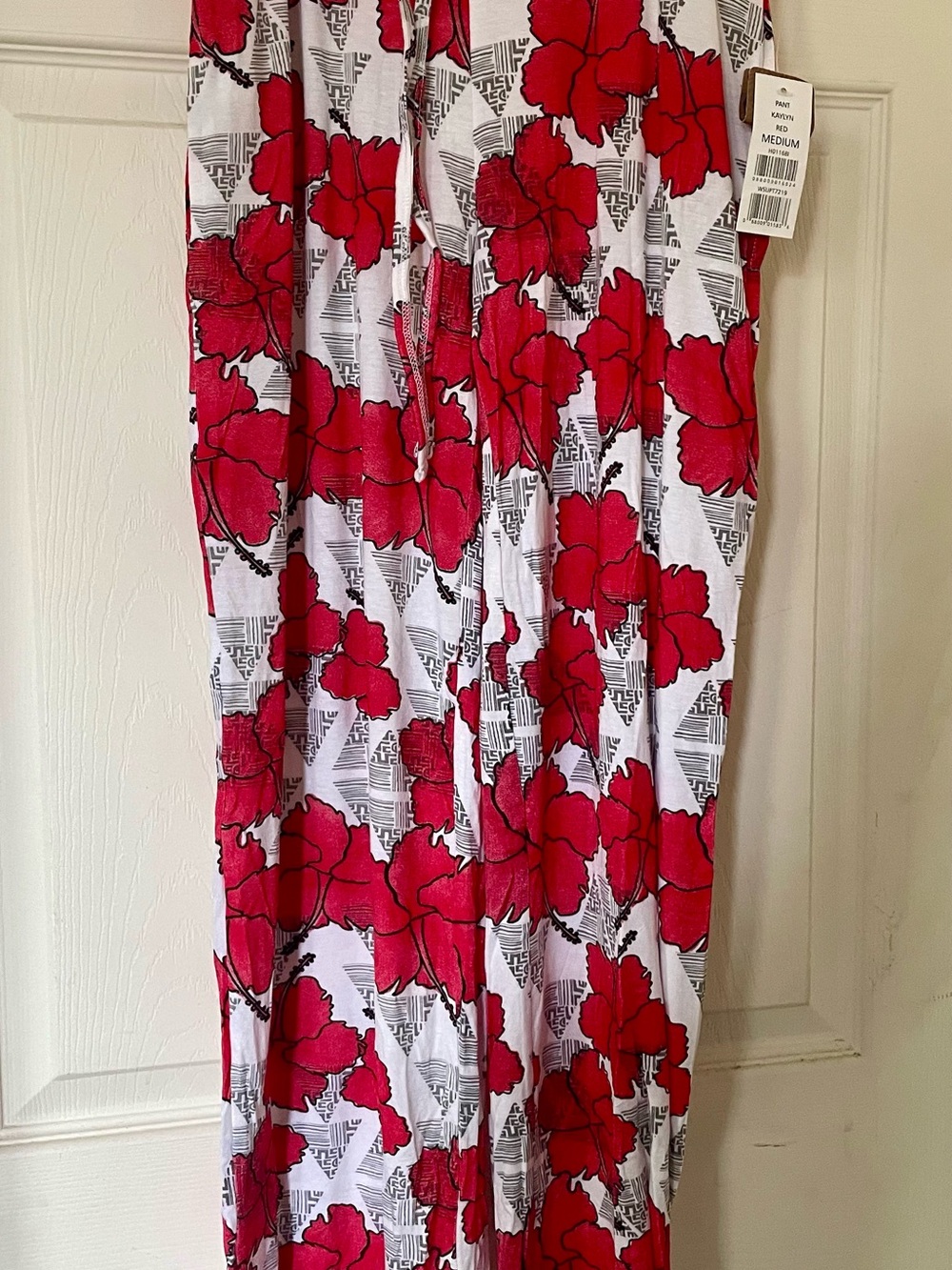 Hinano Tahiti Red Floral Wide-Leg Pants with Drawstring Waist